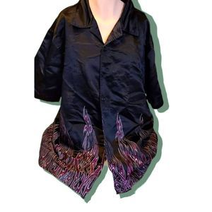 90s y2k large men's satin dragon and flame shirt